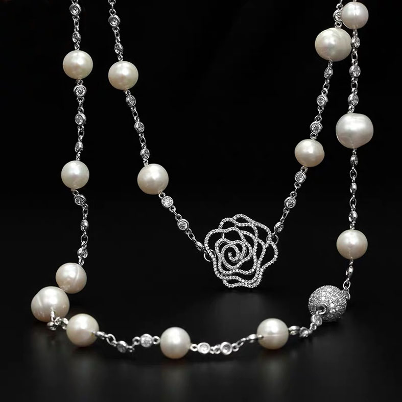 Adjustable quality pearl long chain Necklace