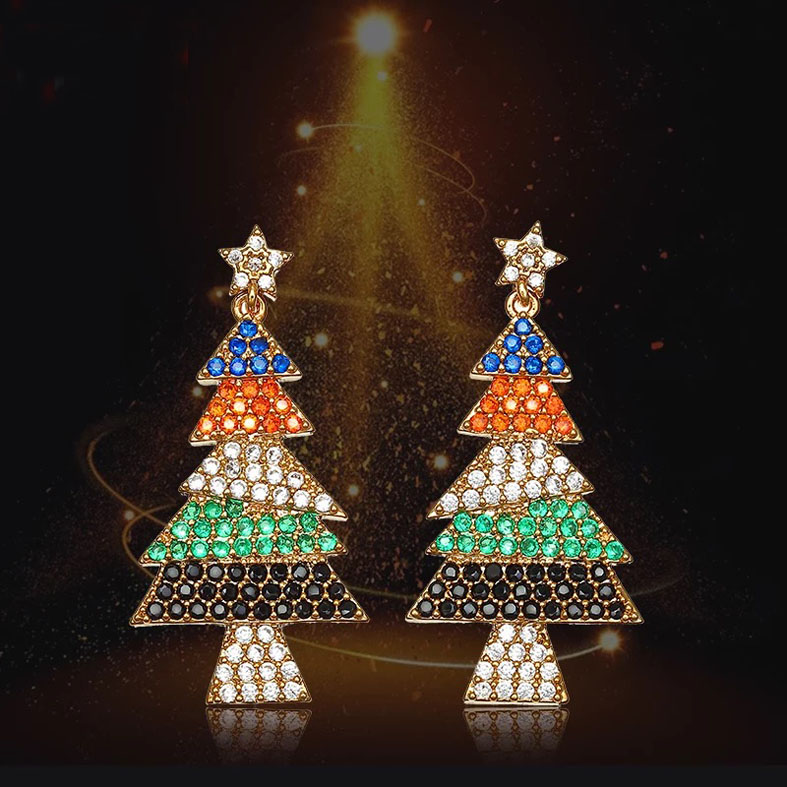 Christmas tree color stone earring